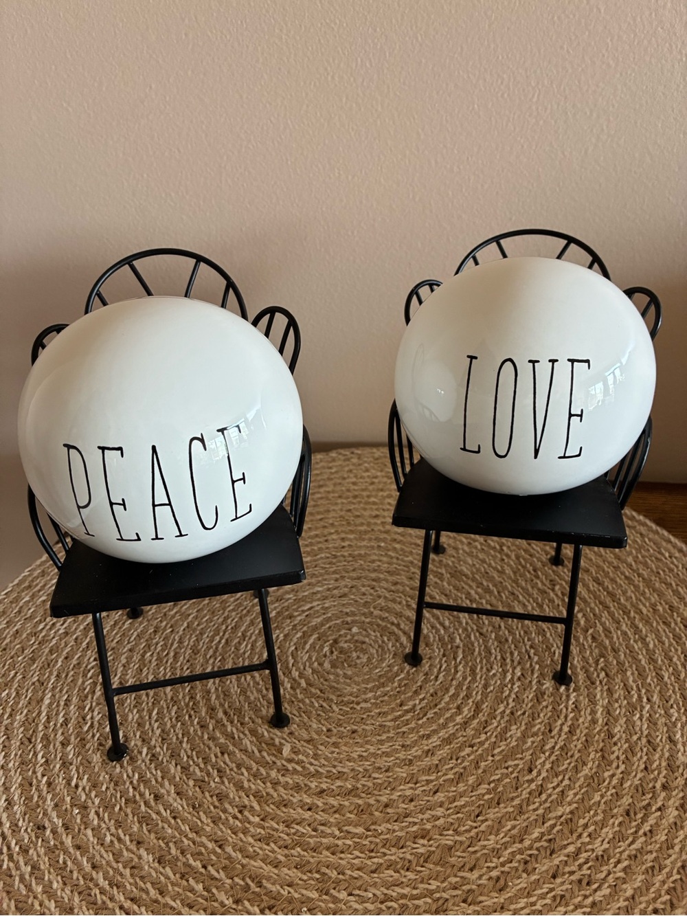 Hobby Lobby Peace & Love White Ceramic Decorative Spheres Set